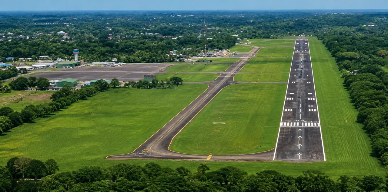 Vista aérea del Aeropuerto Internacional Guillermo Anderson en La Ceiba